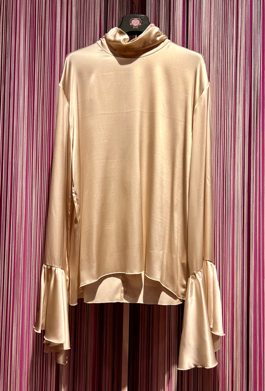 Hanami D’or meno 50% blusa seta ecru’ collo alto con manica volant Ortiz