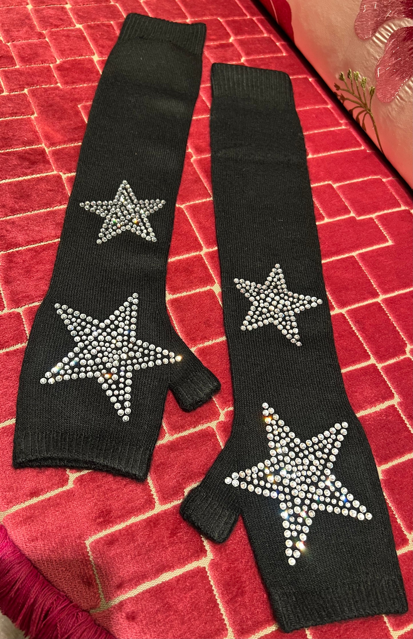 Guanti lunghi neri con stelle Swarovski
