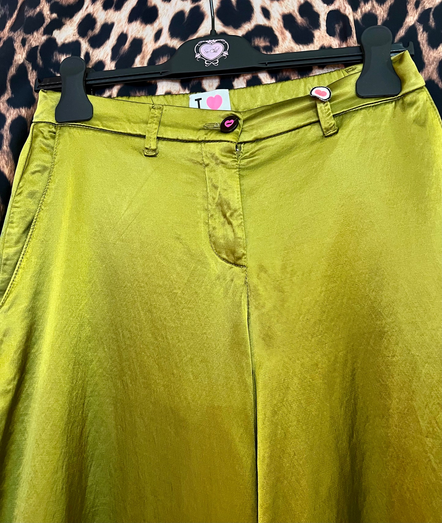 I love my pants pantalone palazzo raso verde olio