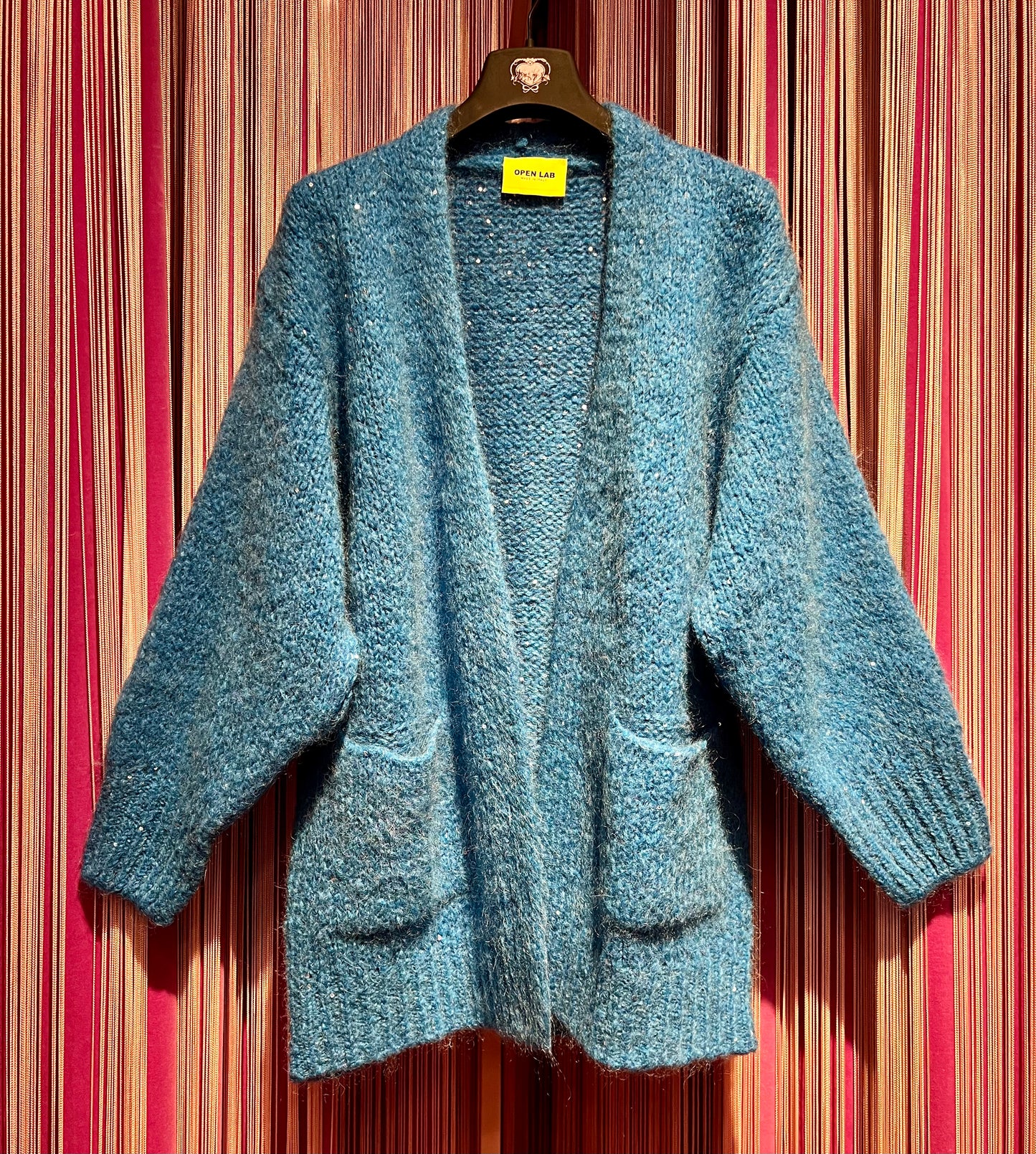 Open Lab cardigan in maglia con paillettes celeste ketty mi
