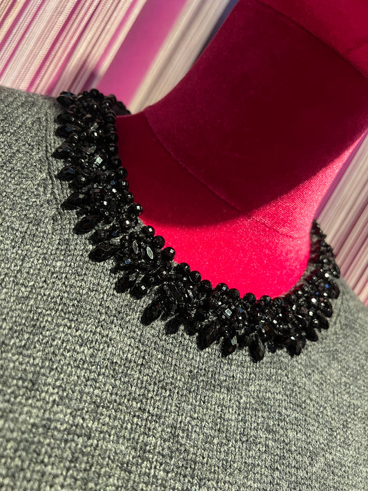 Semicouture maglia grigio scuro in misto cashmere ricamato di perline, manica lunga con scollo rotondo