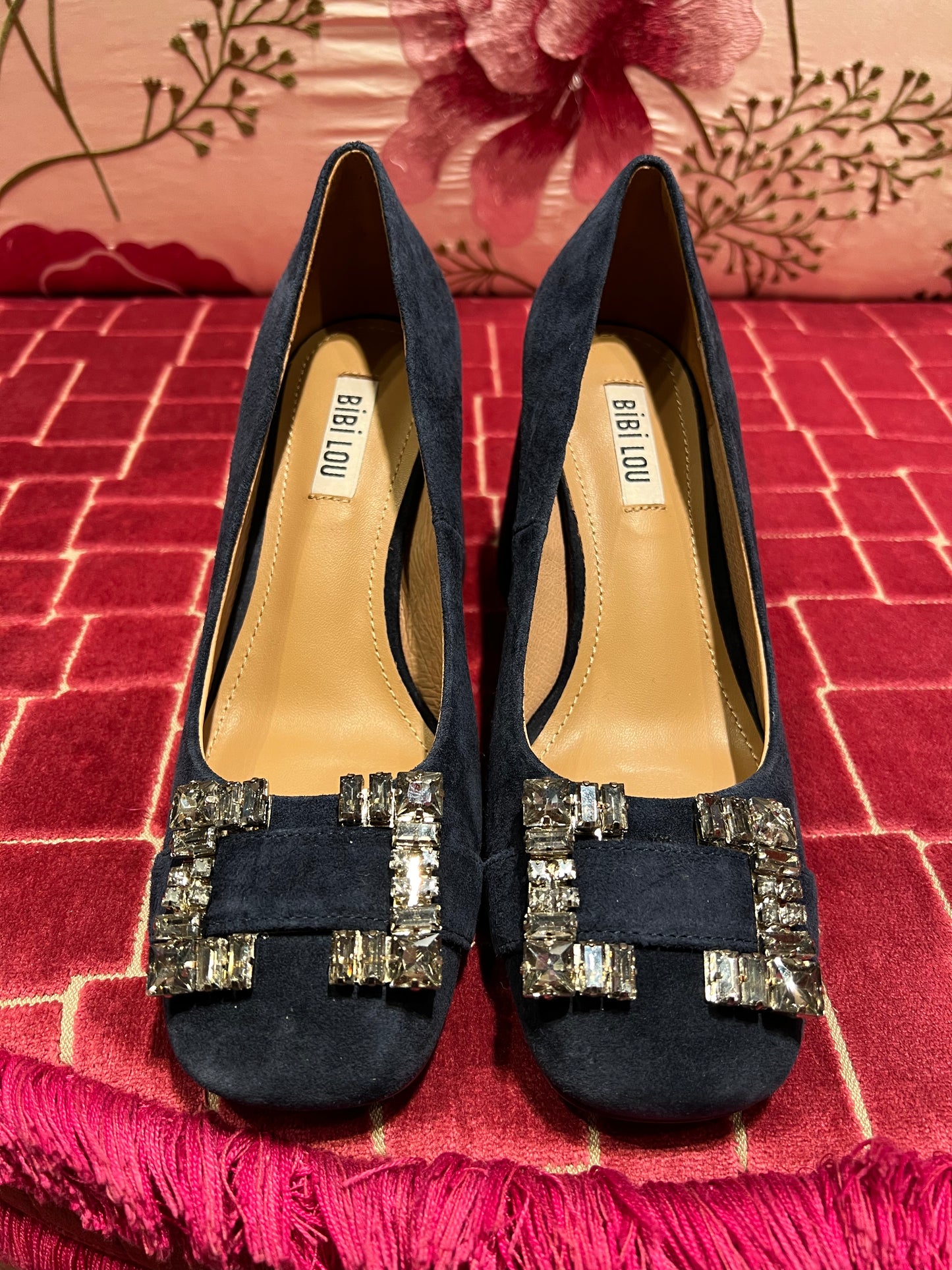 Bibi Lou meno 50% décolleté punta quadrata con fibbia cristalli blu