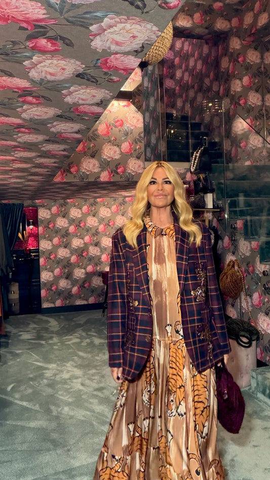 5 Progress giacca tartan over con decorazioni tigri cristalli