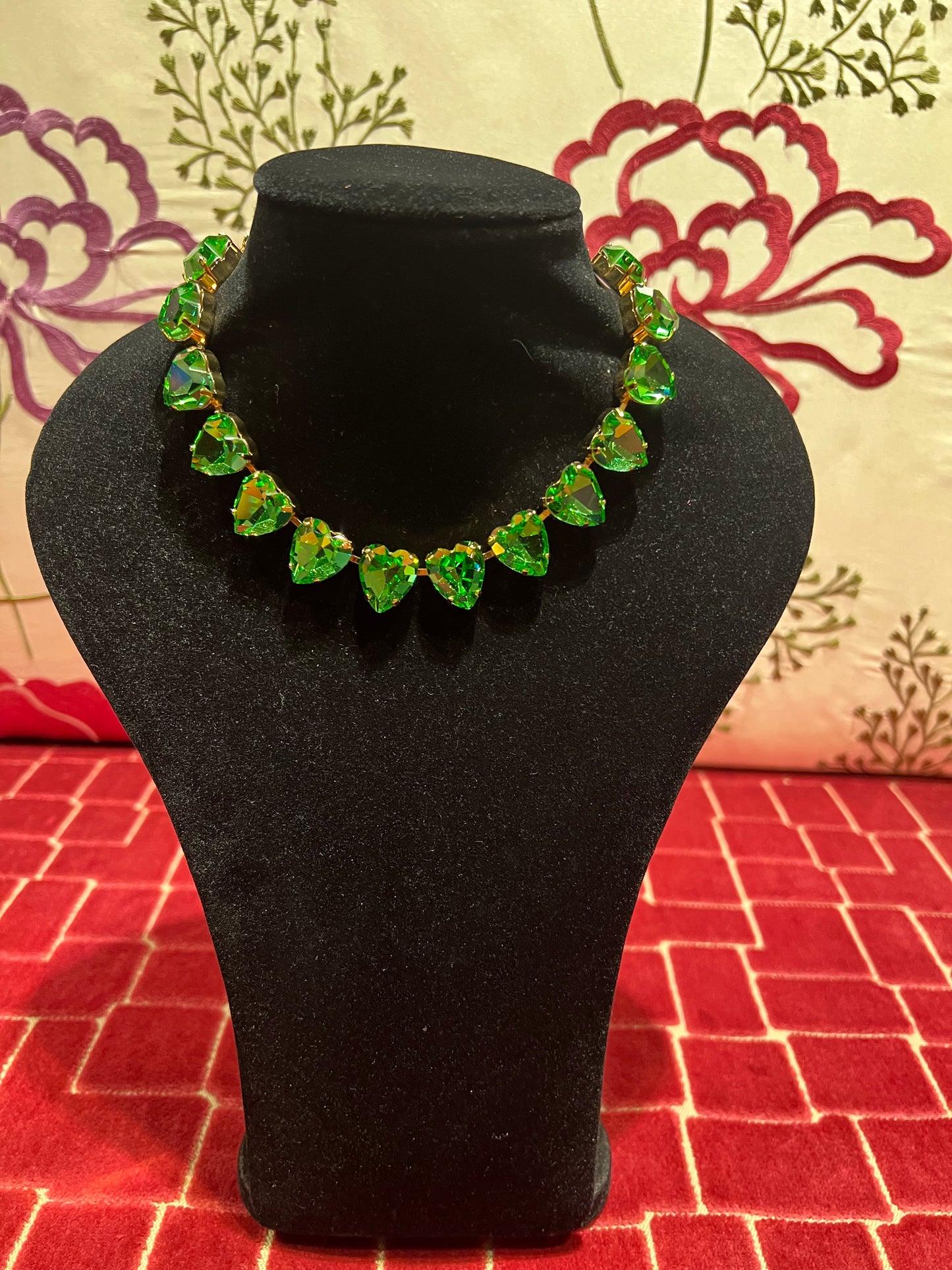 So chic bijoux collana cuori zirconi verde