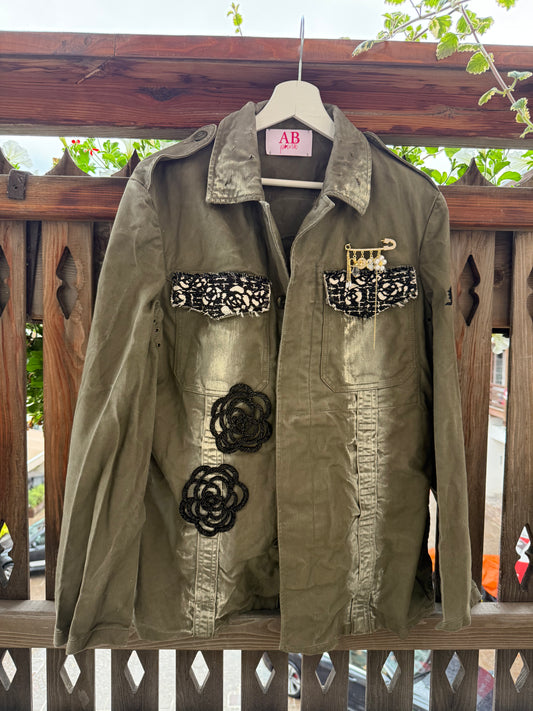 ABpink🩷 giacca verde militare patch 5 Vestibilitá 38-42