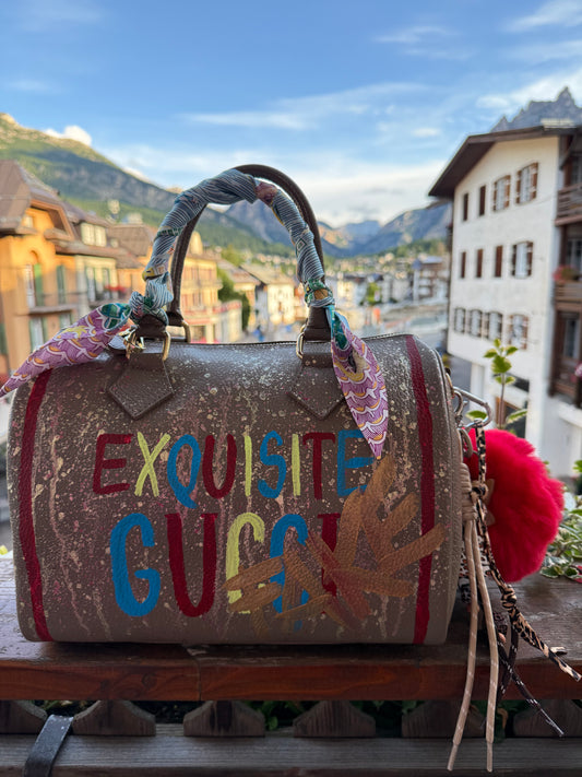 ABpink🩷 borsa pelle con tracolla dipinta a mano