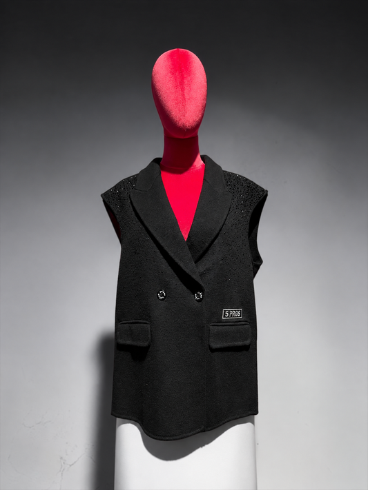 5 Progress gilet doppiopetto nero con cristalli