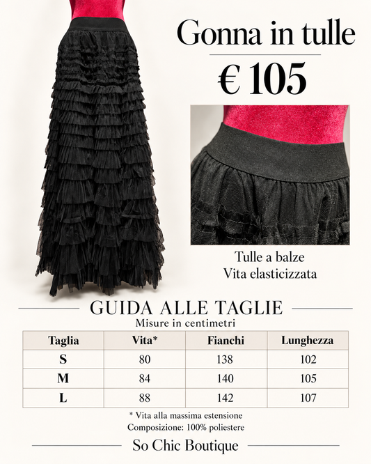 The room gonna a balze di tulle lunga nera con elastico in vita