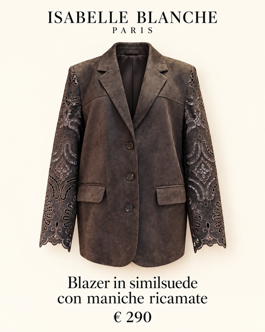 Isabelle Blanche Paris blazer in similsuede con maniche ricamate colore marrone