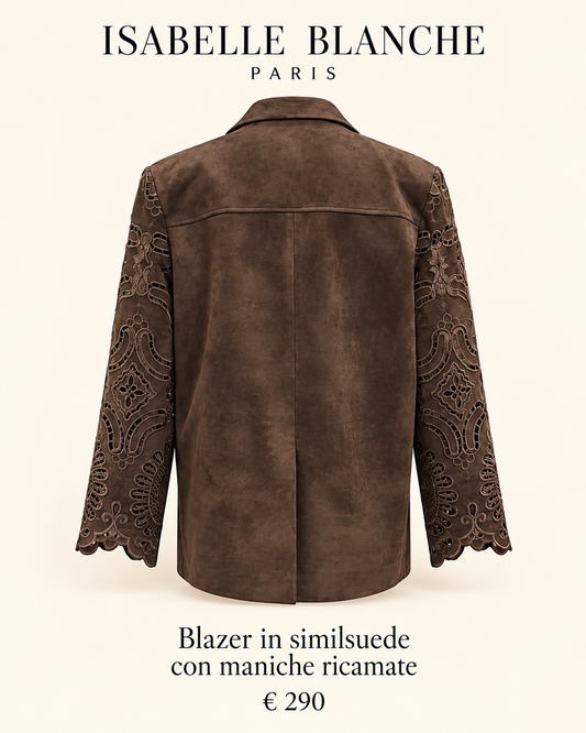 Isabelle Blanche Paris blazer in similsuede con maniche ricamate colore marrone