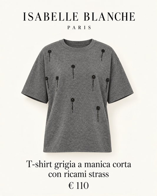 Isabelle Blanche Paris t shirt manica corta con ricami strass grigia