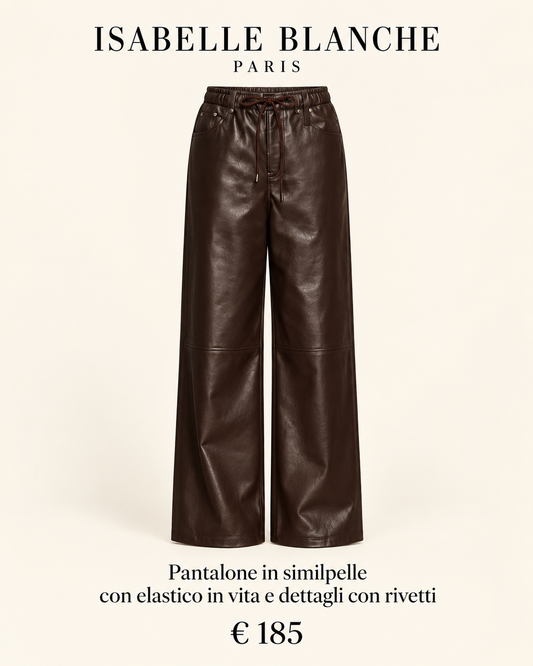 Isabelle Blanche Paris pantalone similpelle con elastico in vita e finiture rivetti