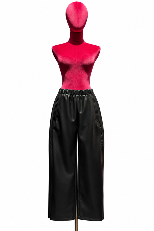 The room pantalone simil pelle nero con elastico in vita e tasche