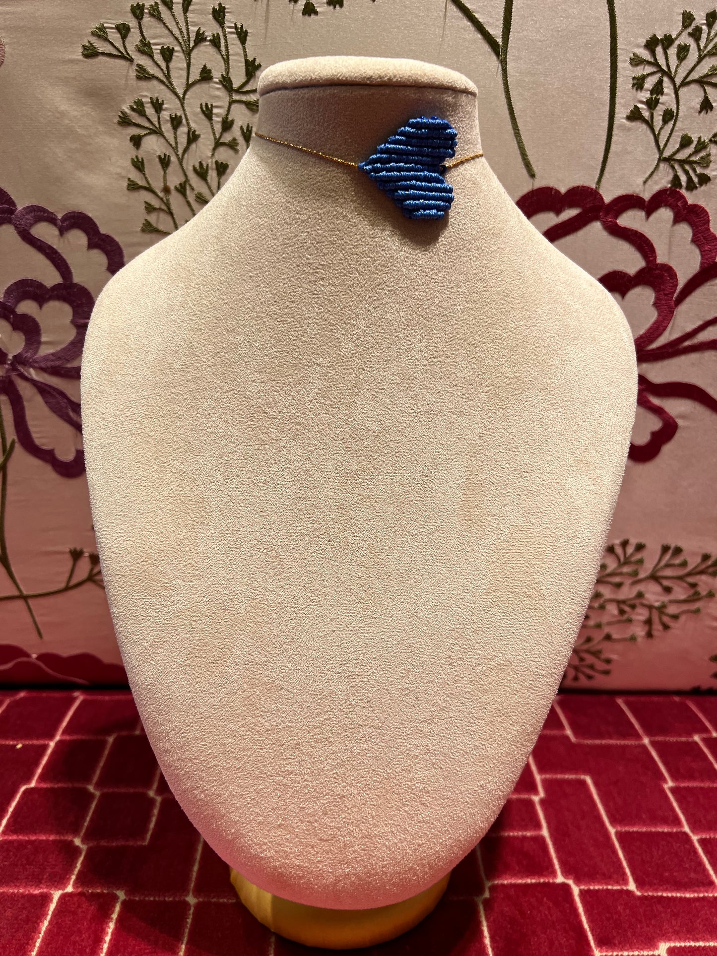 Collana cuore crochet regolabile blu ceruleo