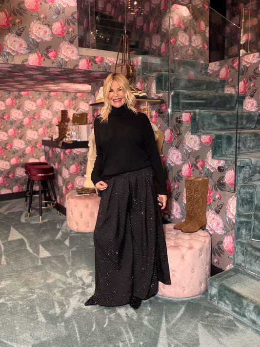 The room completo pantalone pois cristalli e maglia collo alto nero