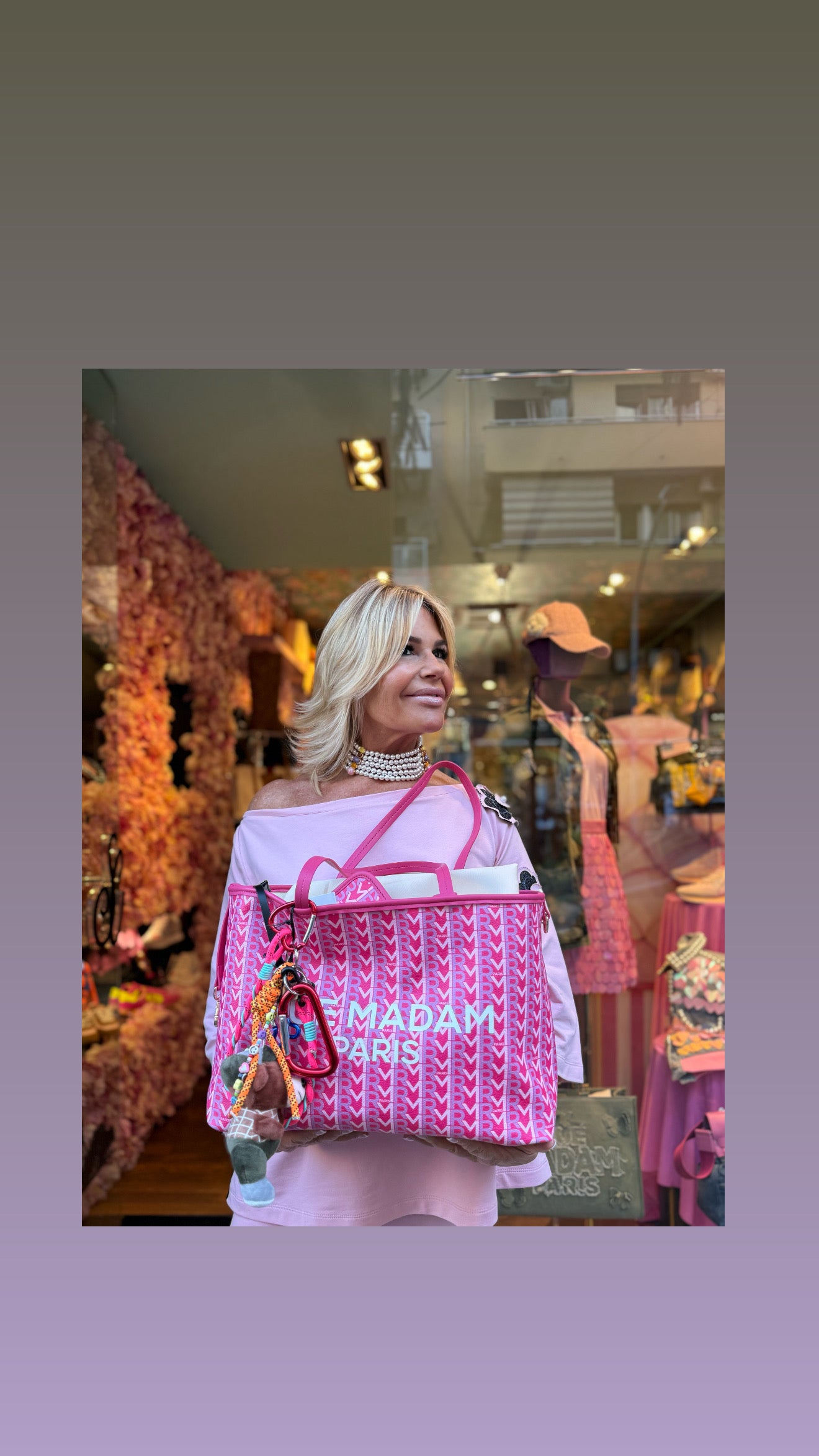 Rue Madam -50% di sconto shopping monogramma fucsia su tela panna