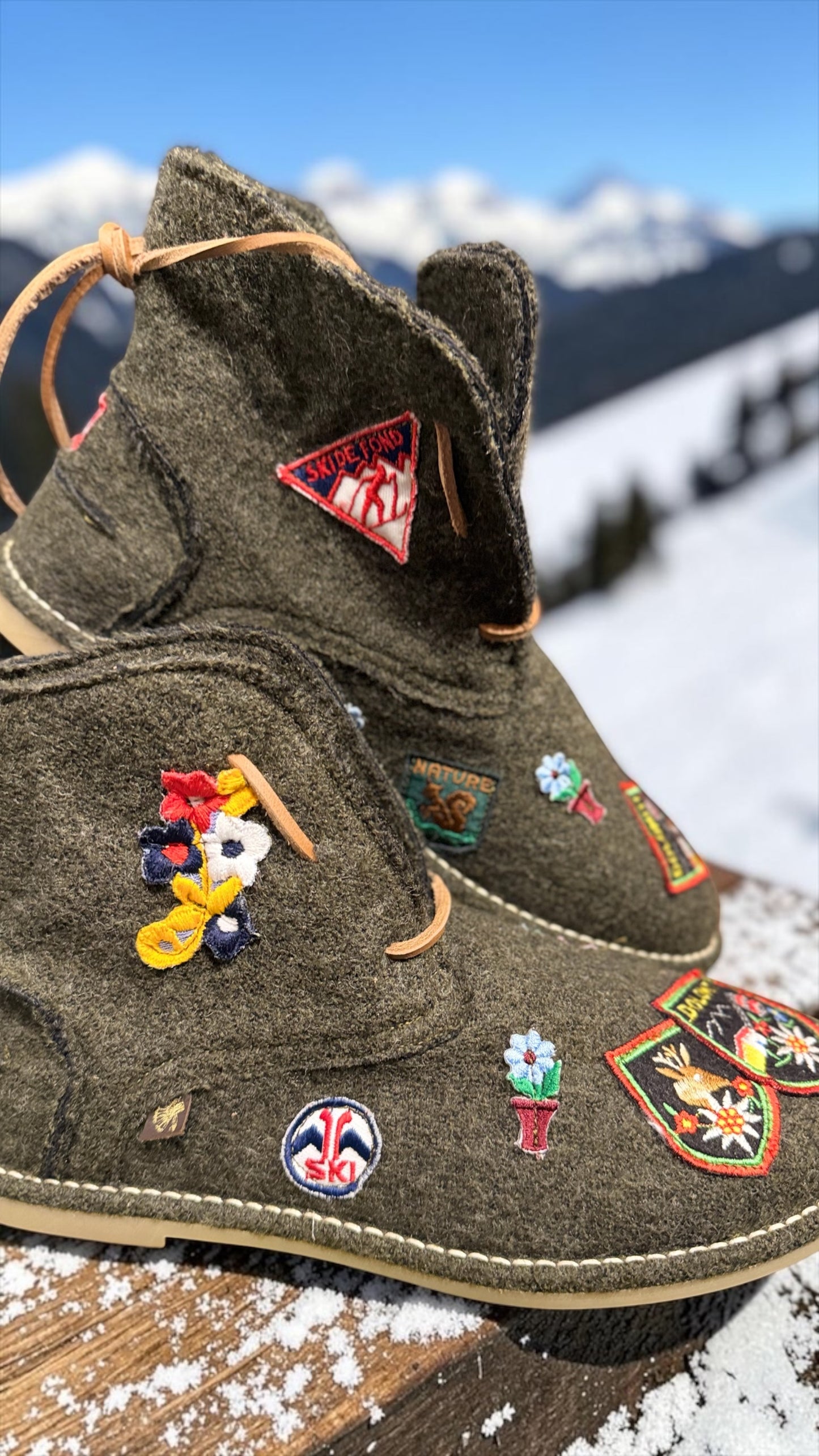 Passion Blanche polacchina NEVADA scarpa in lana cotta verde militare con applicazioni Cortina 🏔️