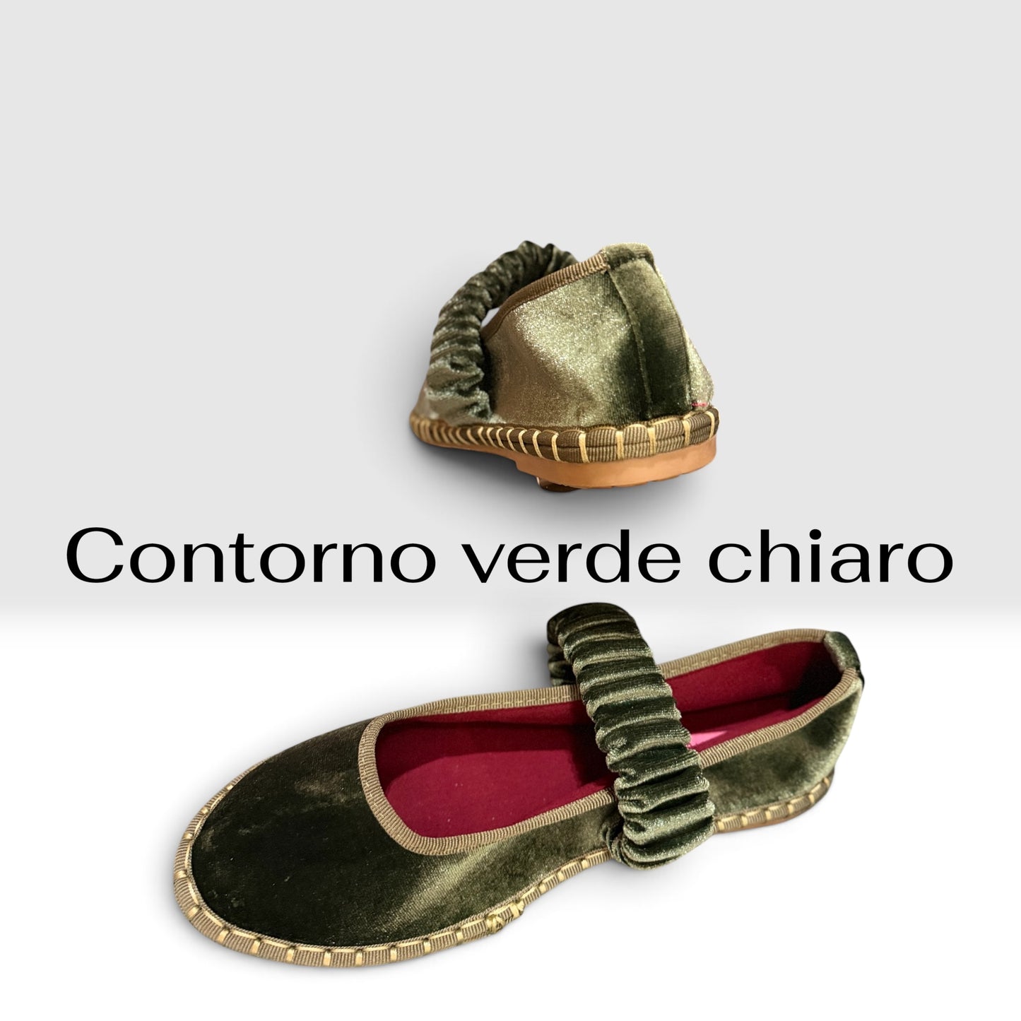 Love&roses scarpa (friulana) velluto verde militarecon profilo verde chiaro suola in gomma 💚