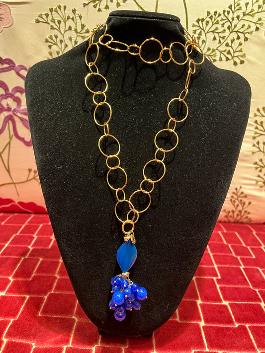 Almala meno 30%collana catena e ciondolo grappolo Stone azzurro