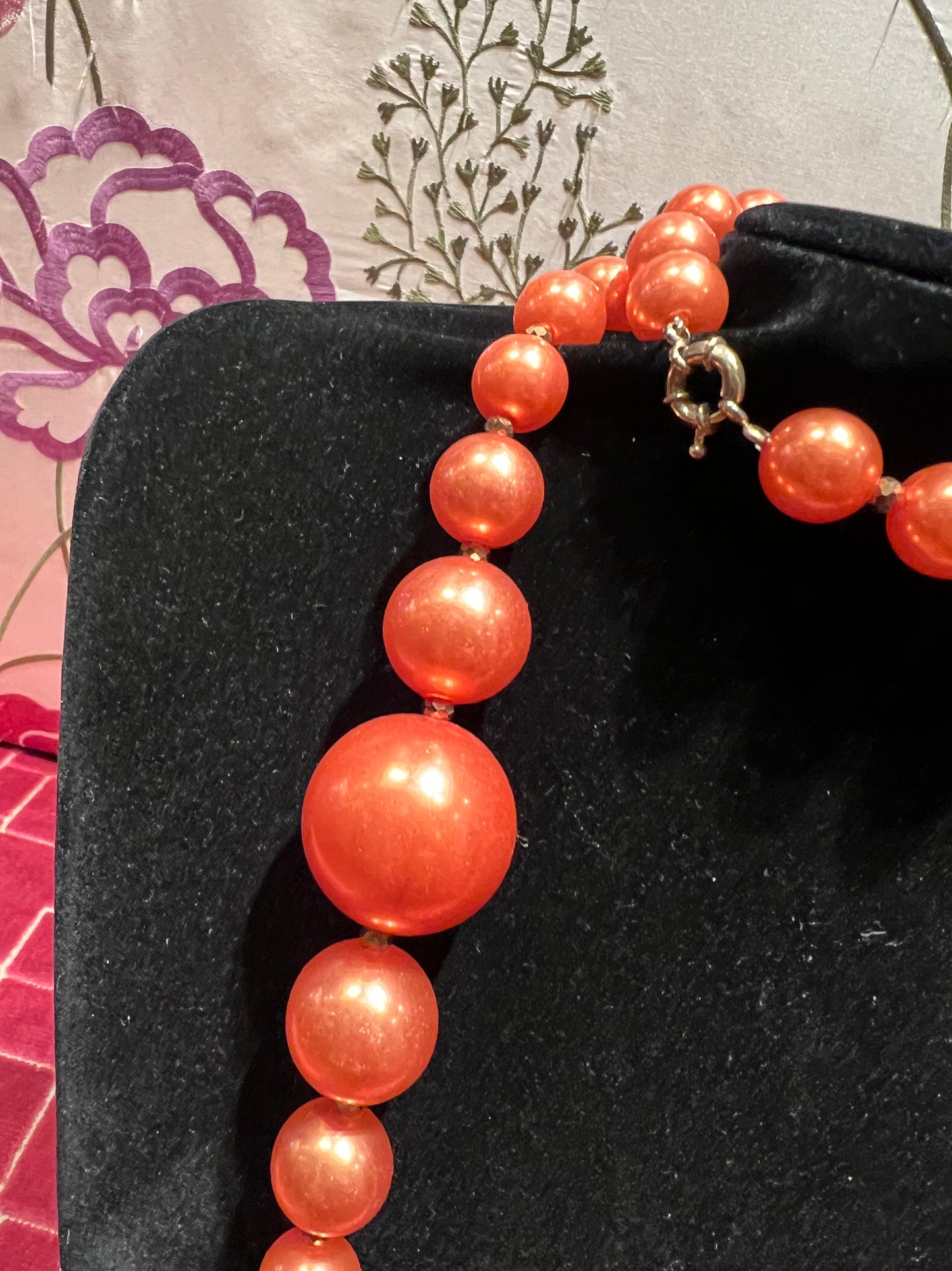 Collana perle lunga sfera cristalli arancio