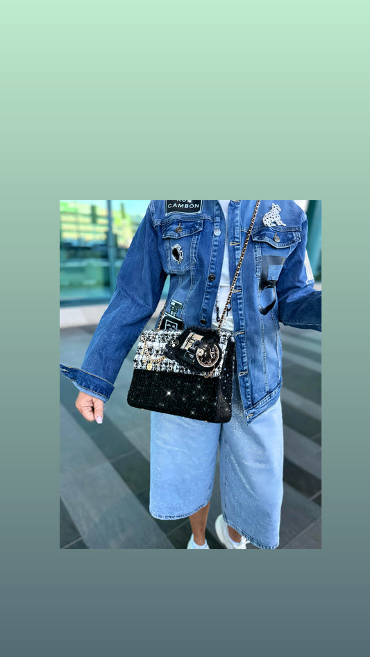 The Room -50% di sconto bermuda denim decorazioni cristalli