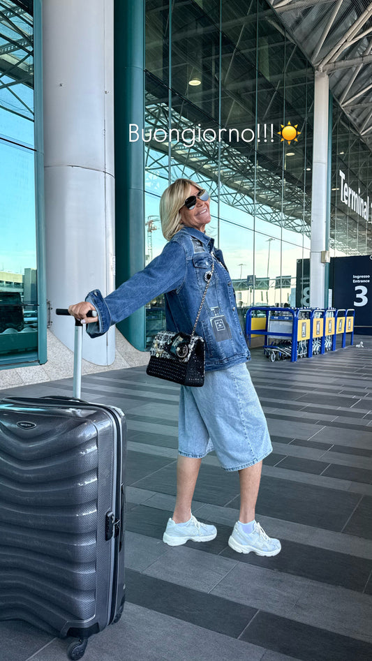 The Room -50% di sconto bermuda denim decorazioni cristalli