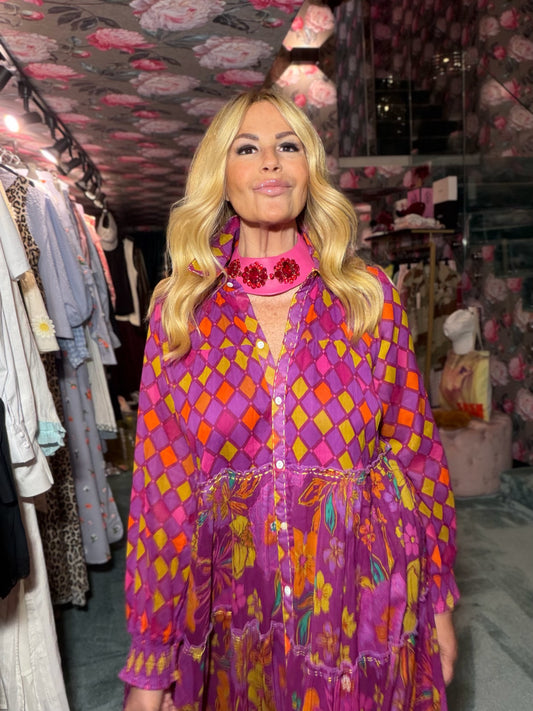 Manuela Ajo creazioni collana pelle fuxia