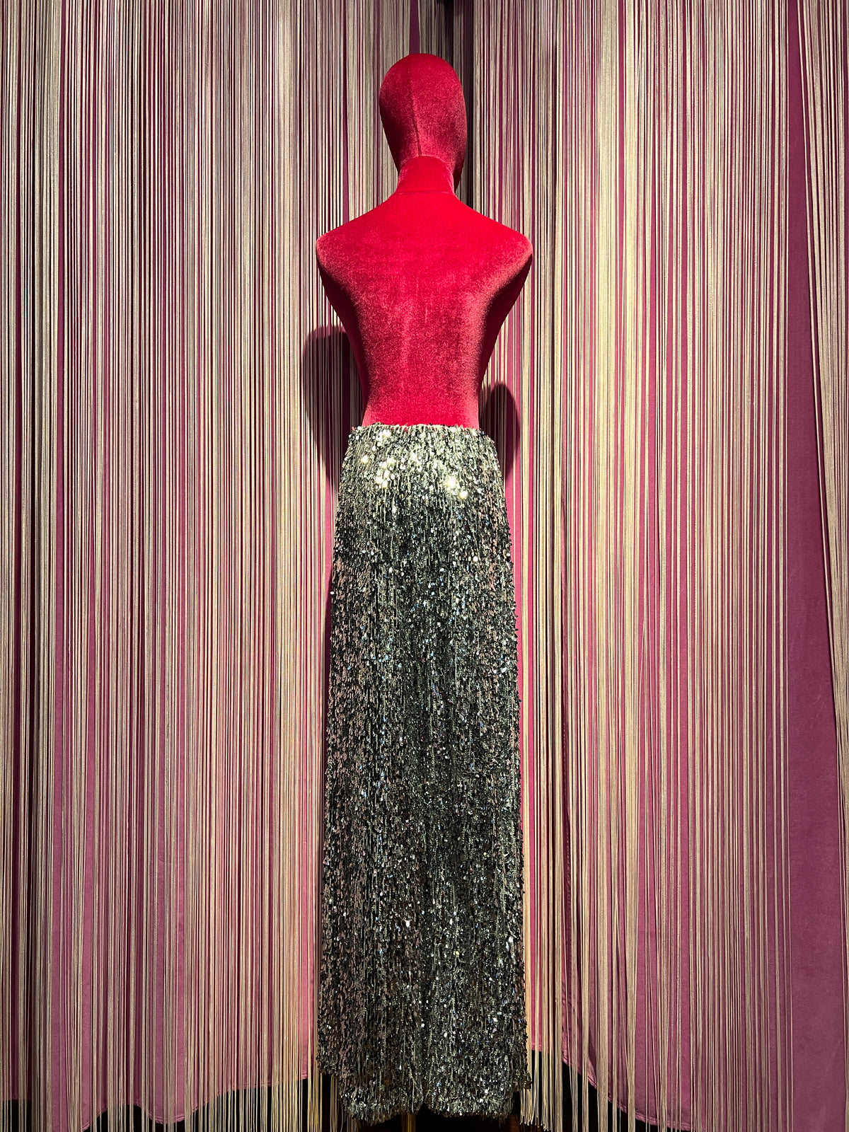 The room pantalone gamba ampia full paillettes con elastico in vita e mezza fodera in jersey