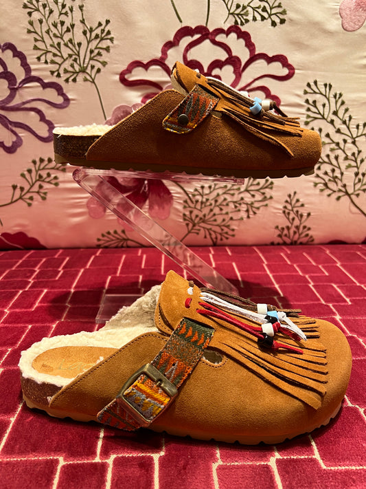 Lagoa open shoes frange suede cuoio sconto 50%