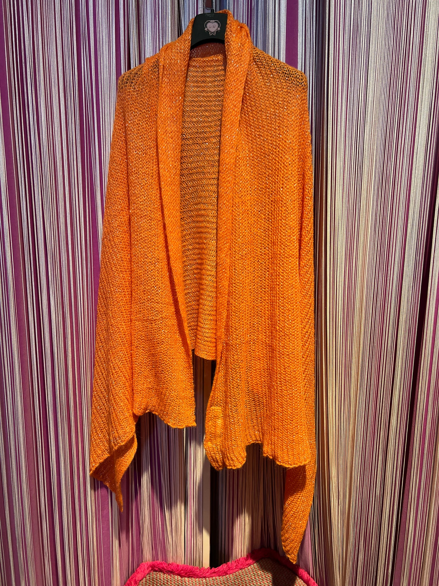 Pink memories sciarpa mantella nuvola con lurex arancio