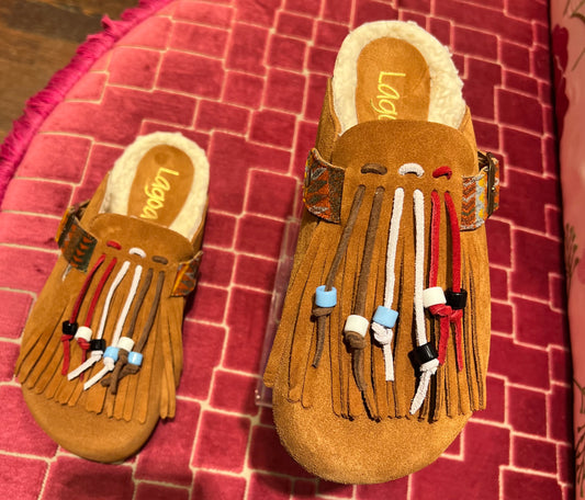 Lagoa open shoes frange suede cuoio sconto 50%