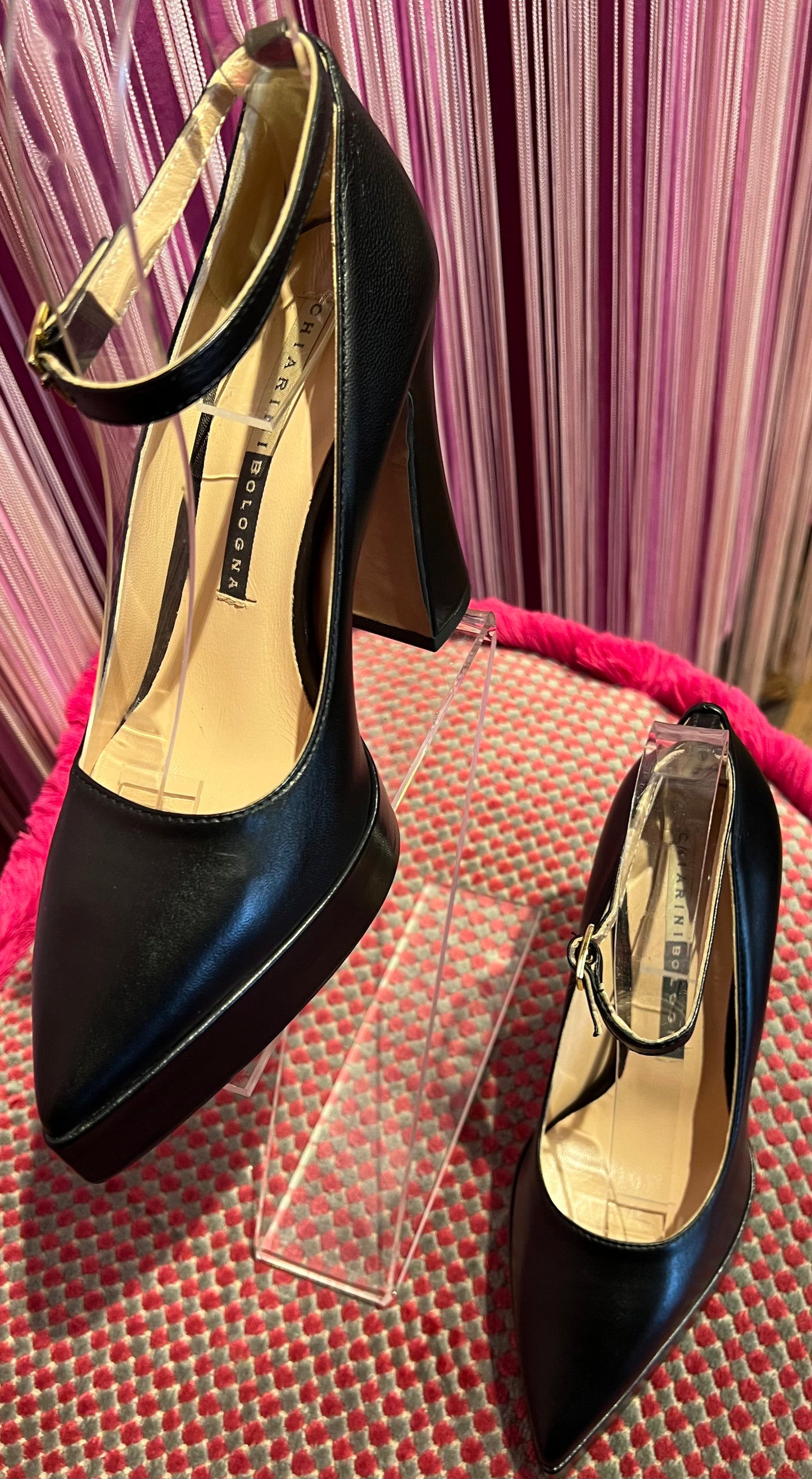 Chiarini Bologna scarpa nappa nera con plateau e cinturino🖤