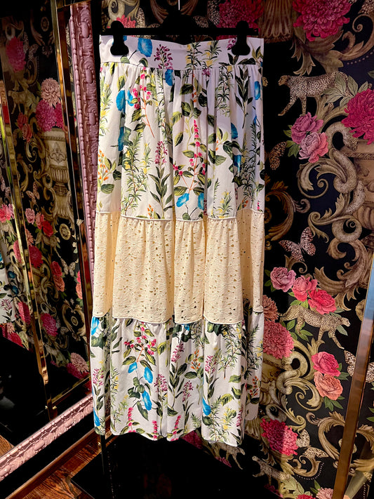 Gina Gorgeous occasioni imperdibili gonna balze stampa fiori /sangallo