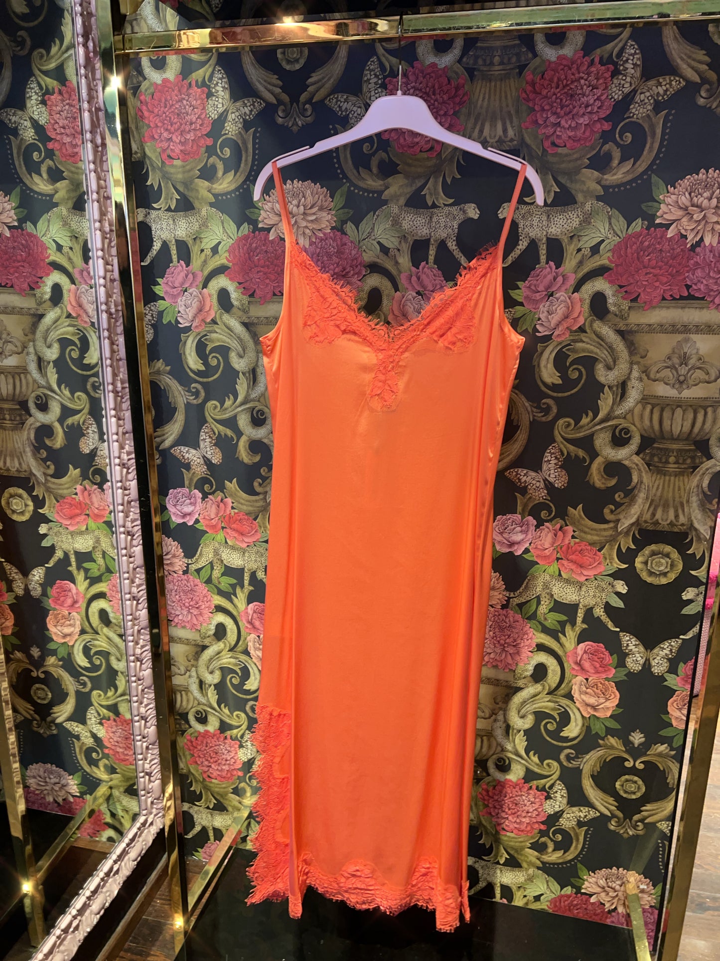 Pink memories abito sottoveste arancio spacco pizzo