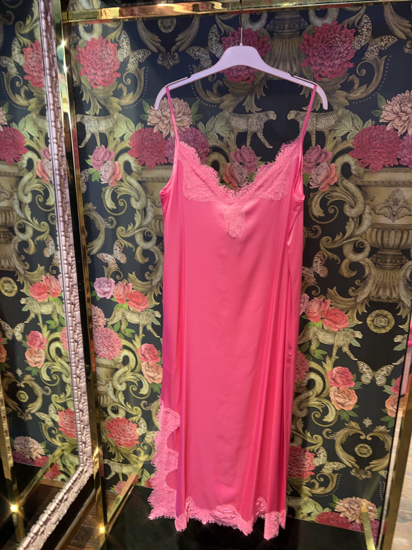 Pink memories abito sottoveste spacco pizzo fuxia