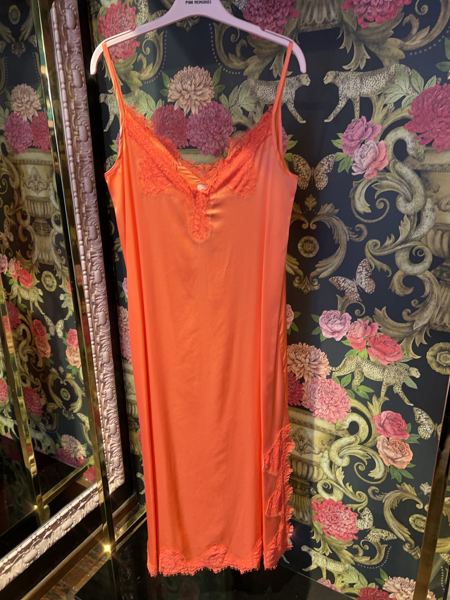 Pink memories -40%abito sottoveste arancio spacco pizzo