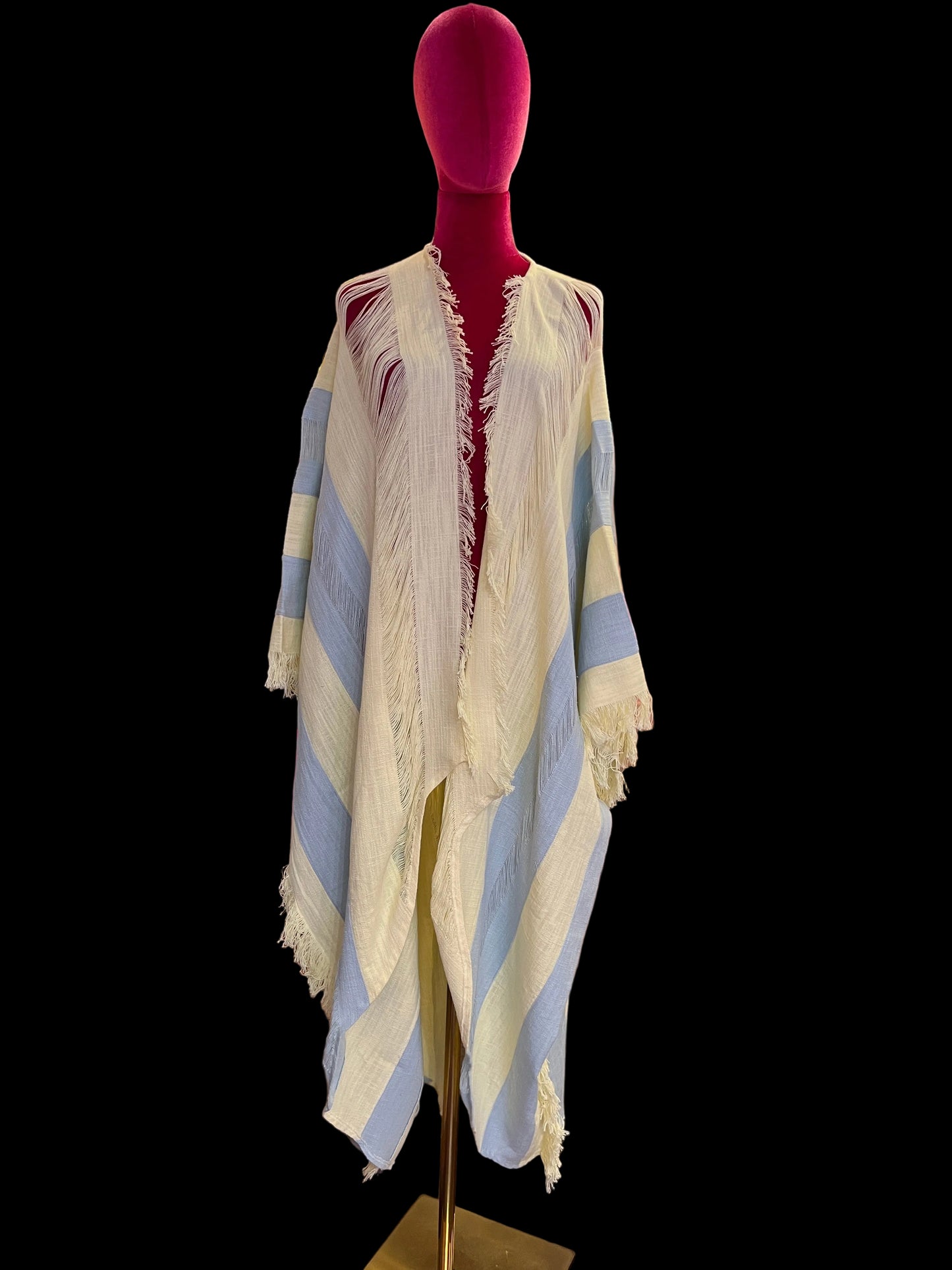 Be-sunset poncho in cotone a righe giallo chiaro e celeste