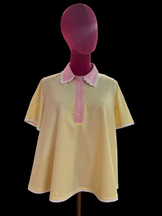 Sincere Paris polo nido d’ape gialla colletto rosa e bianco