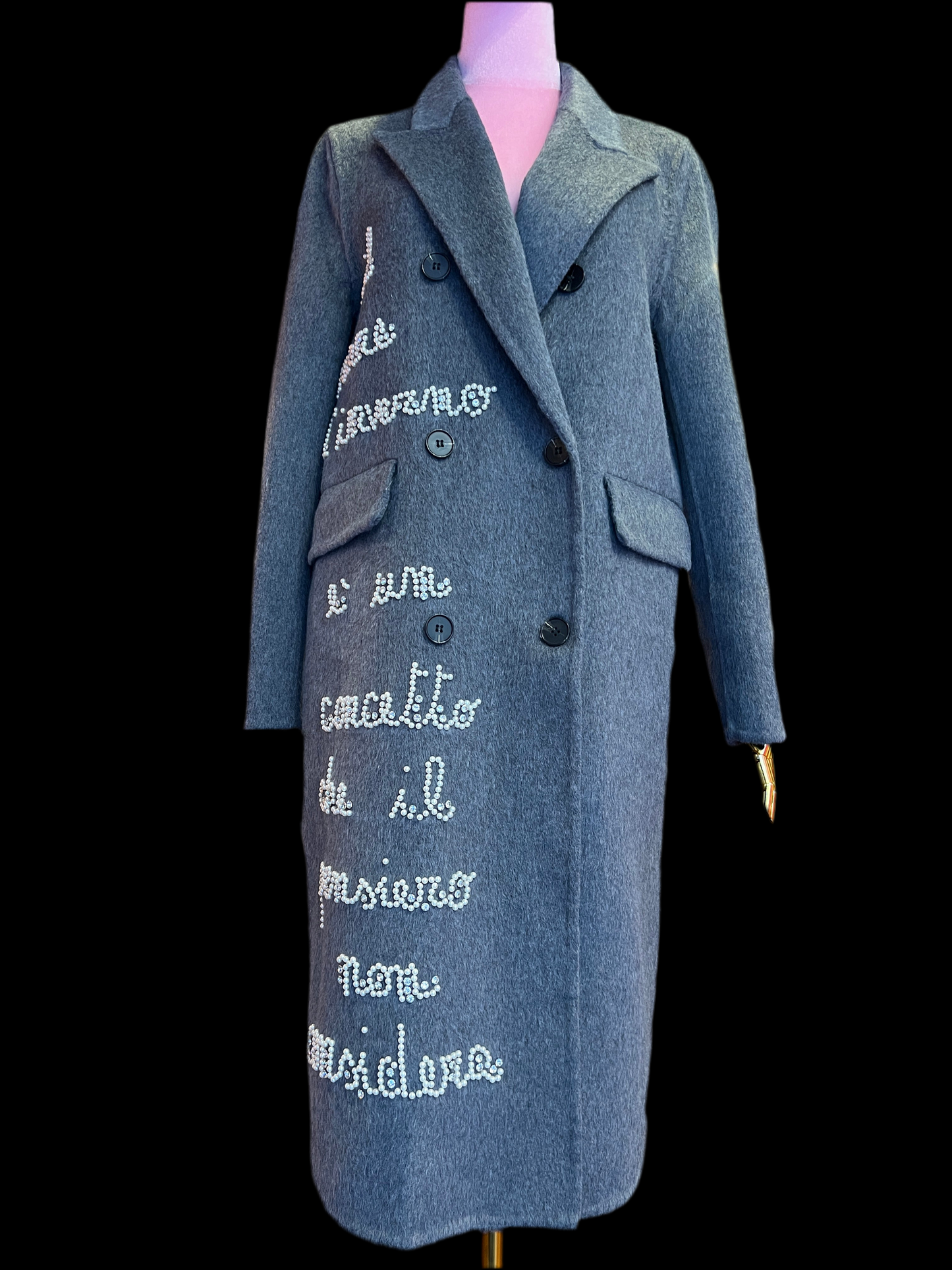 Front street cappotto doppiopetto con applicazione perle