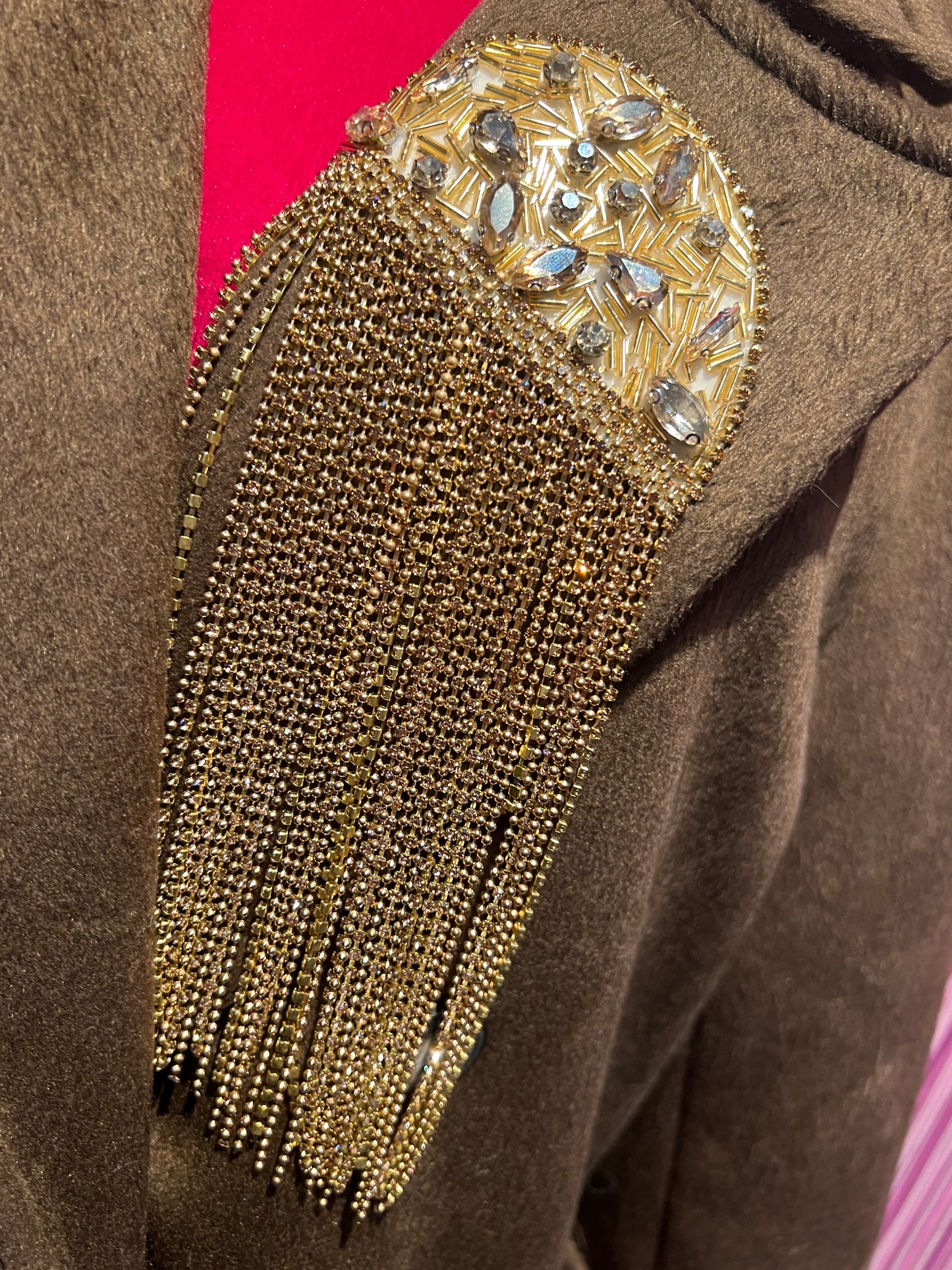 ABpink 🩷cappotto doppiopetto cioccolato patch perline e cristalli tessuto FF