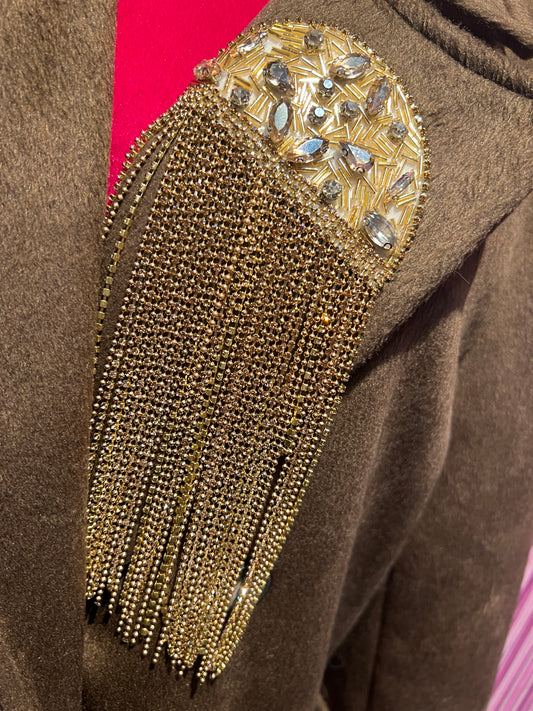 ABpink 🩷cappotto doppiopetto cioccolato patch perline e cristalli tessuto FF