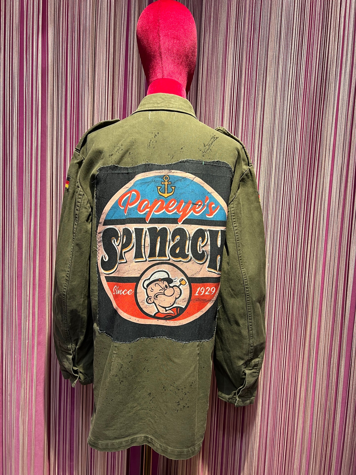 ABpink 🩷giacca la verdina unisex verde militare patch bocca e applicazioni jeans e braccio di ferro