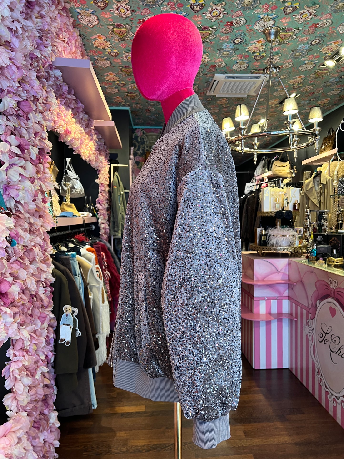 Don’t @me bomber grigio in velluto con micro paillettes
