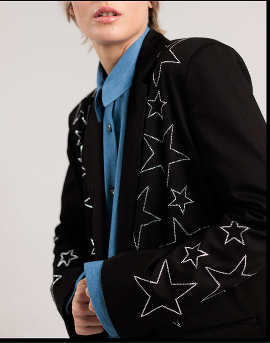 Rossano Perini blazer nero oversize con decorazioni in cristalli stelle