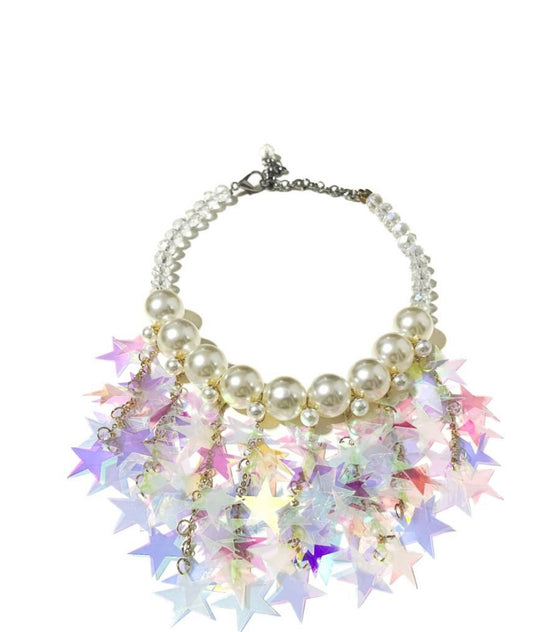 Sereku collana girocollo con perle in resina bianca pendenti a forma di cascate di stelle cangianti