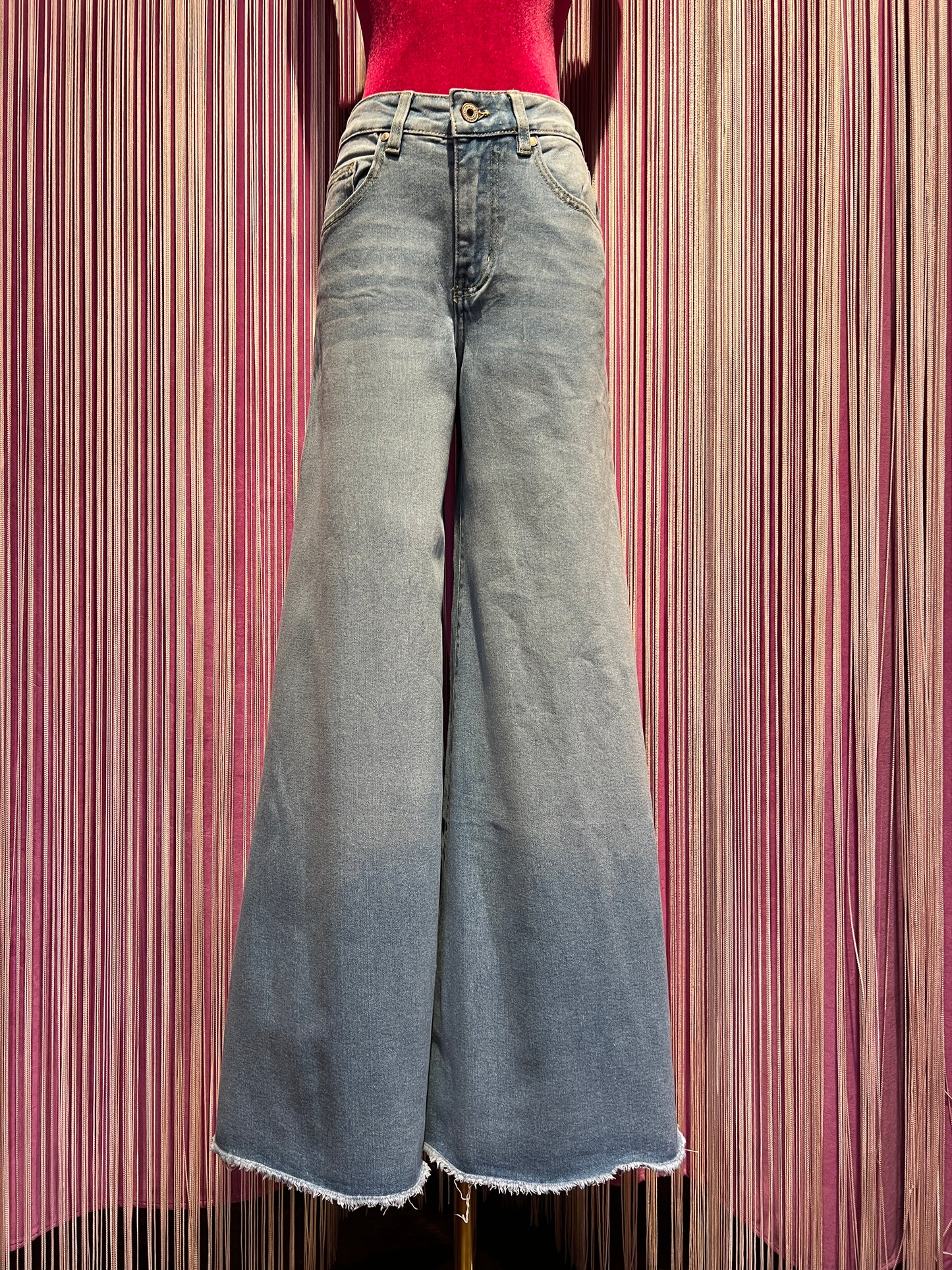 Love & roses jeans denim a palazzo sfrangiato