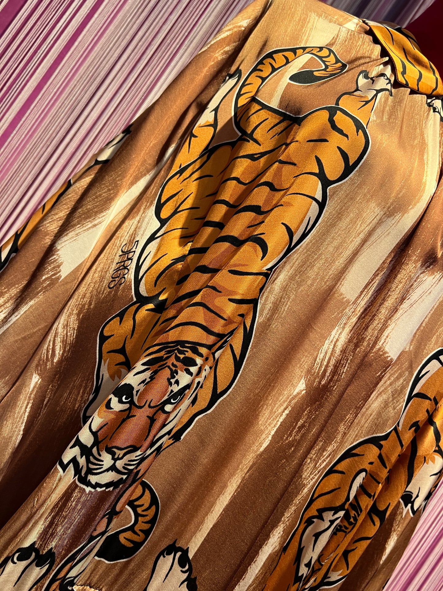 5 Progress abito lungo stampa tigre con coulisse in vita