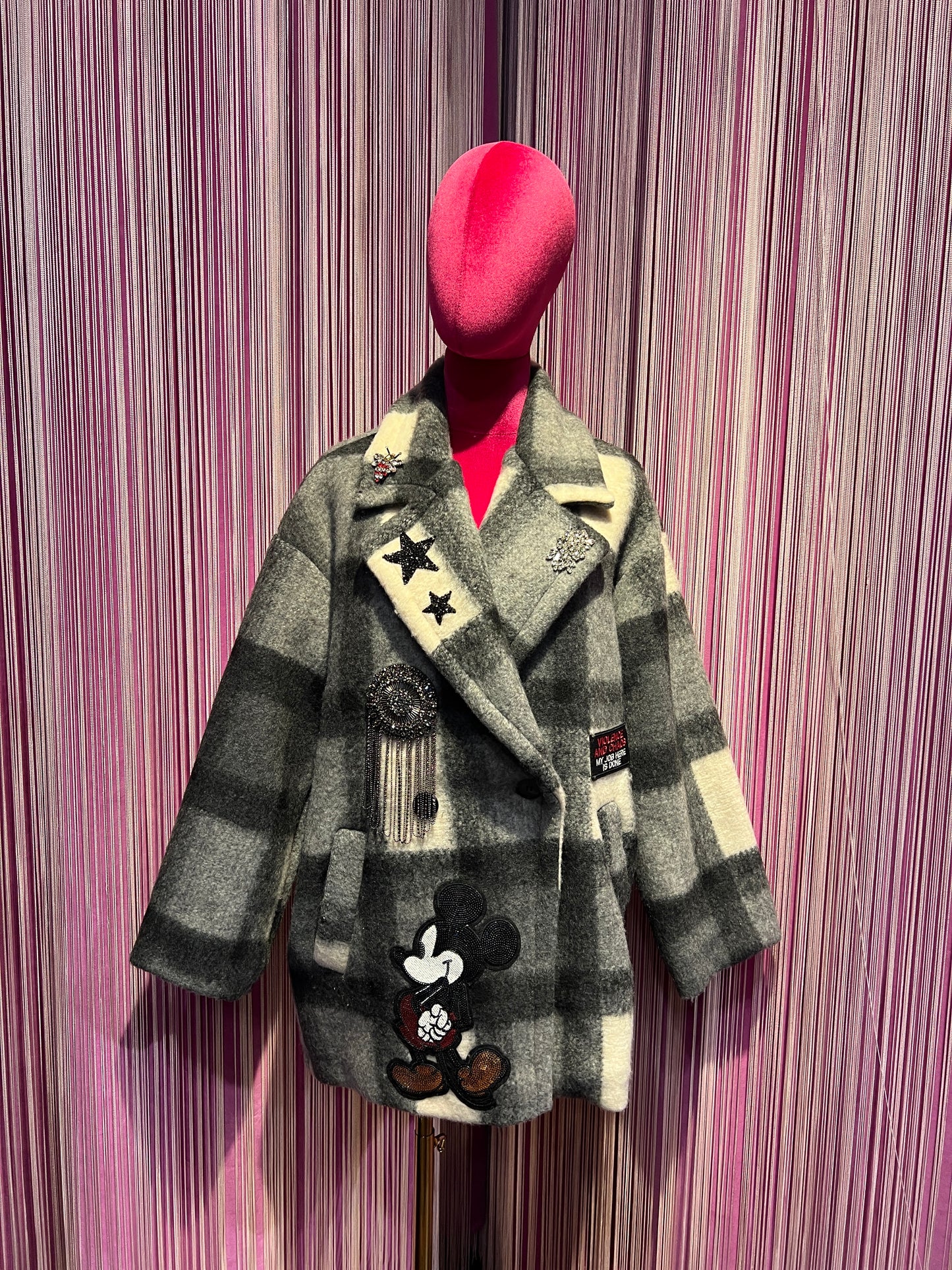 ABpink🩷 quadrettona grigia con patch Michey Mouse