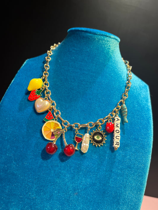 Collana girocollo con charms frutta scritta amour