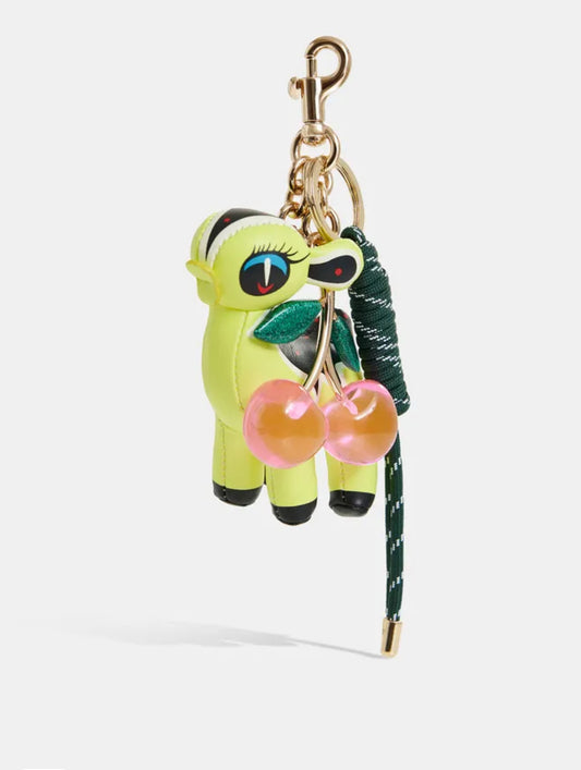 Essentiel antwerp ciondolo per borsa con bambi ecopelle giallo e ciliegia rosa in resina